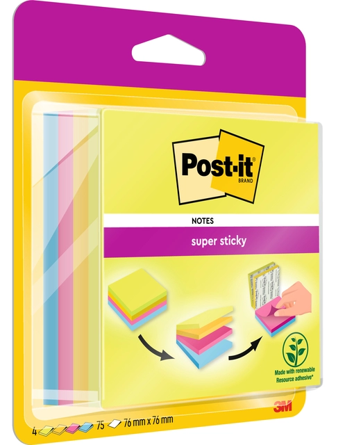 Een Memoblok Post-it 2014 Super Sticky 76x76mm smart kubus Rio 300 vel koop je bij Hoekmankantoorartikelen.nl