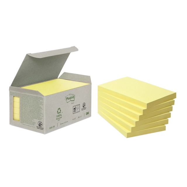 Een Memoblok Post-it 655-1B recycled 76x127mm canary yellow 6 stuks koop je bij Hoekmankantoorartikelen.nl