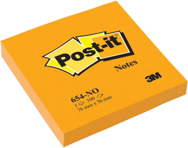 Een Memoblok Post-it 654 76x76mm oranje 100 vel koop je bij Hoekmankantoorartikelen.nl