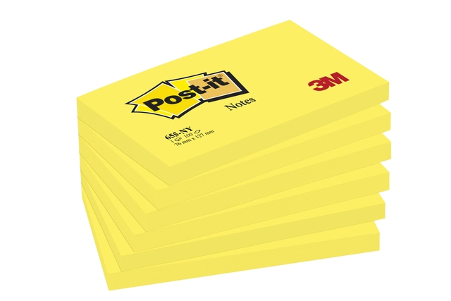 Een Memoblok Post-it 655 76x127mm 100 vel per blok neon geel koop je bij Hoekmankantoorartikelen.nl