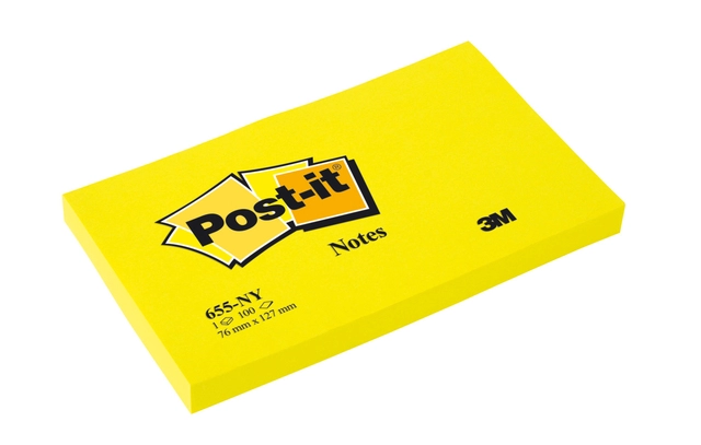 Een Memoblok Post-it 655 76x127mm 100 vel per blok neon geel koop je bij Hoekmankantoorartikelen.nl