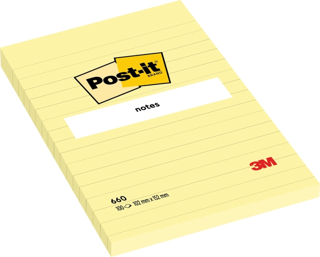 Een Memoblok Post-it 660 lijn 102x152mm canary yellow koop je bij Hoekmankantoorartikelen.nl