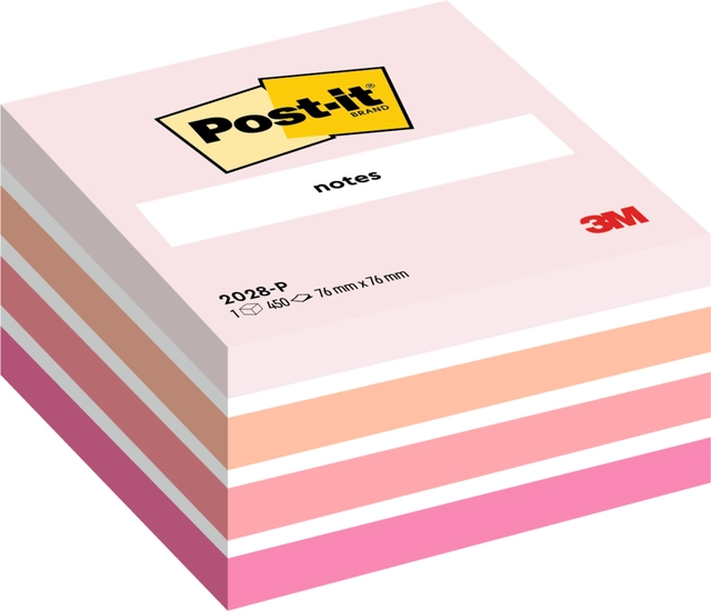 Een Memoblok Post-it 2028 76x76mm kubus pastel roze koop je bij Hoekmankantoorartikelen.nl