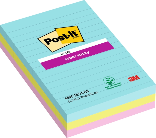 Een Memoblok Post-it 4690 Super Sticky 101x152mm Cosmic 3 stuks koop je bij Hoekmankantoorartikelen.nl