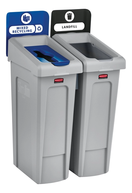 Een Afvalbak Rubbermaid Slim Jim Recyclestation starterset 87L grijs koop je bij VHK Kantoorartikelen