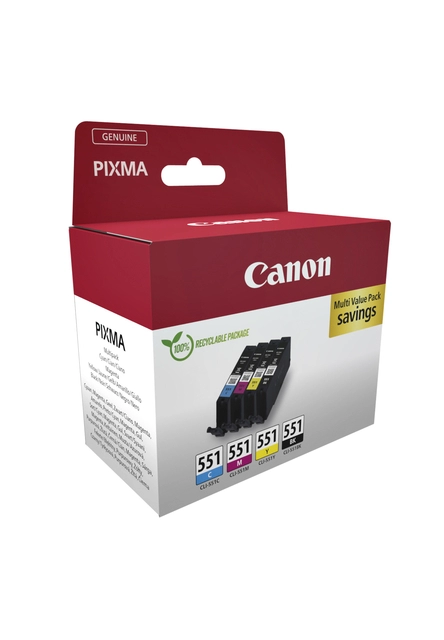 Een Inktcartridge Canon CLI-551 zwart + 3 kleuren koop je bij Hoekmankantoorartikelen.nl