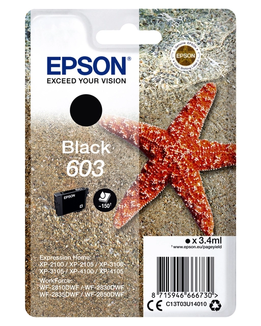 Een Inktcartridge Epson 603 T03U1 zwart koop je bij VHK Kantoorartikelen