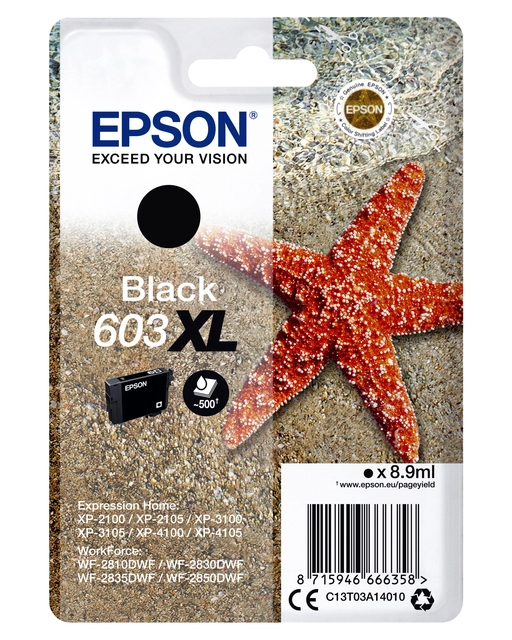 Een Inktcartridge Epson 603XL T03A1 zwart koop je bij VHK Kantoorartikelen