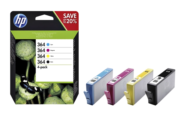 Een Inktcartridge HP N9J73AE 364 zwart + 3 kleuren koop je bij VHK Kantoorartikelen