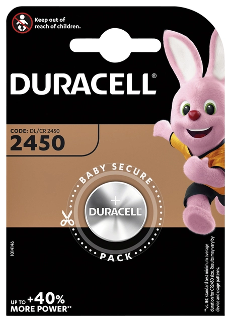 Een Batterij Duracell knoopcel 1xCR2450 lithium Ø24mm 3V-540mAh koop je bij VHK Kantoorartikelen