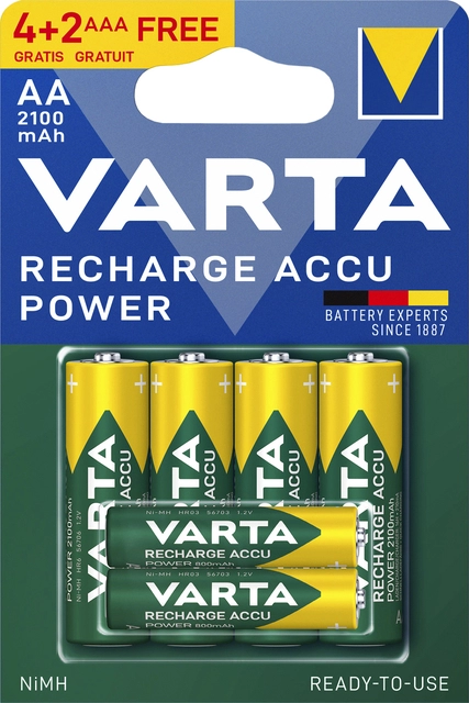 Een Batterij oplaadbaar Varta ready2use 4xAA 2100mAh koop je bij VHK Kantoorartikelen