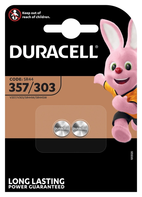 Een Batterij Duracell knoopcel 2x357/303 zilver oxide Ø11,6mm 2 stuks koop je bij VHK Kantoorartikelen