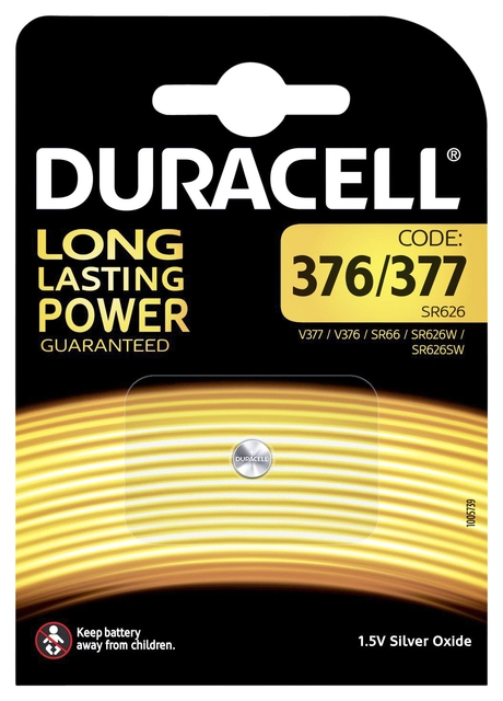 Een Batterij Duracell knoopcel 1x377 zilver oxide Ø6,8mm 1,5V-18mA koop je bij VHK Kantoorartikelen