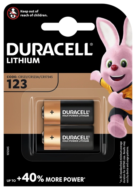 Een Batterij Duracell 2xCR123 high power lithium koop je bij VHK Kantoorartikelen