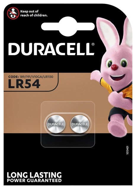 Een Batterij Duracell knoopcel 2xLR54 alkaline Ø11,6mm 2 stuks koop je bij Hoekmankantoorartikelen.nl