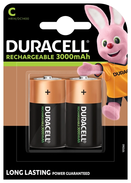 Een Batterij oplaadbaar Duracell 2xC 3000mAh Plus koop je bij VHK Kantoorartikelen