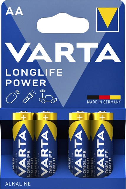 Een Batterij Varta Longlife Power 4xAA koop je bij VHK Kantoorartikelen