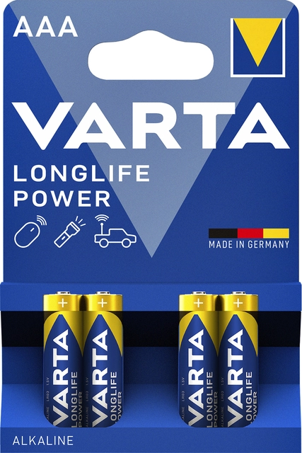 Een Batterij Varta Longlife Power 4xAAA koop je bij VHK Kantoorartikelen