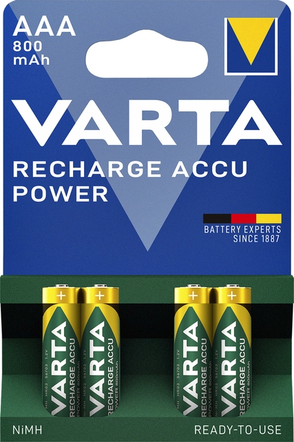 Een Batterij oplaadbaar Varta 4xAAA 800mAh ready2use koop je bij VHK Kantoorartikelen