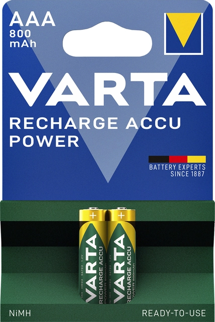 Een Batterij oplaadbaar Varta 2xAAA 800mAh ready2use koop je bij VHK Kantoorartikelen