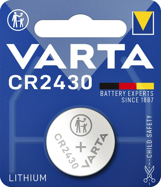 Een Batterij Varta knoopcel CR2430 lithium blister à 1stuk koop je bij VHK Kantoorartikelen