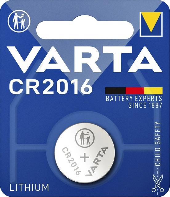 Een Batterij Varta knoopcel CR2016 lithium blister à 1stuk koop je bij Hoekmankantoorartikelen.nl