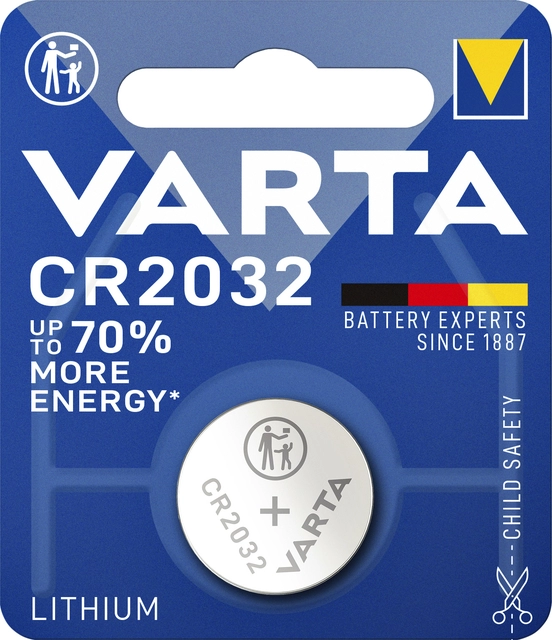 Een Batterij Varta knoopcel CR2032 lithium blister à 1stuk koop je bij VHK Kantoorartikelen