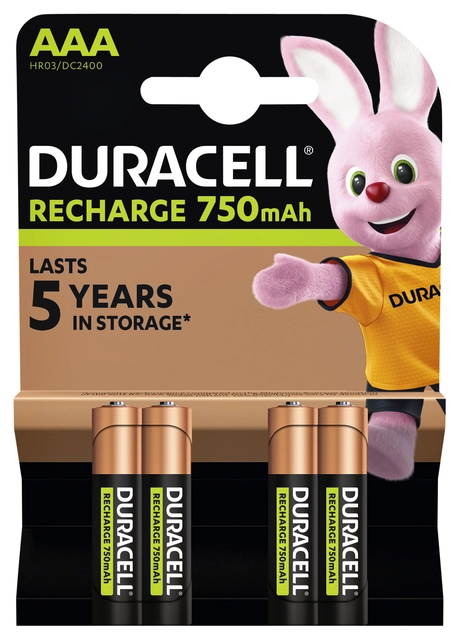 Een Batterij oplaadbaar Duracell 4xAAA 750mAh Plus koop je bij VHK Kantoorartikelen