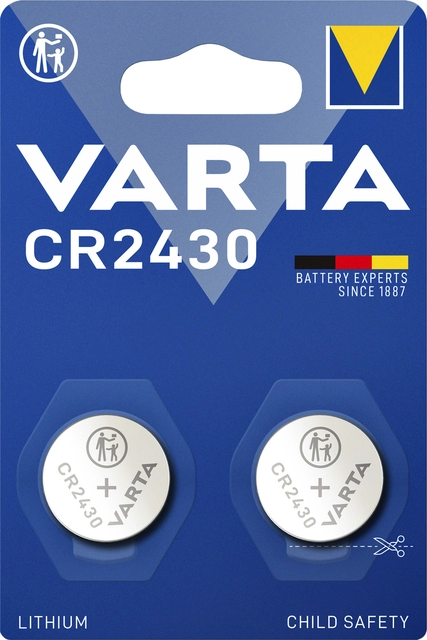 Een Batterij Varta knoopcel CR2430 lithium blister à 2stuk koop je bij VHK Kantoorartikelen