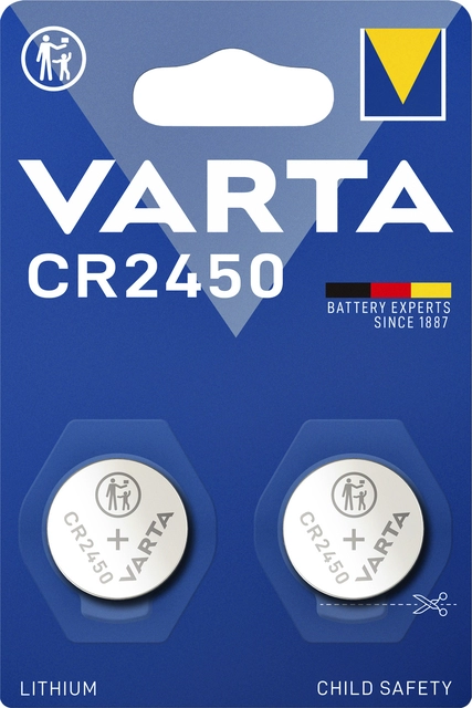 Een Batterij Varta knoopcel CR2450 lithium blister à 2stuk koop je bij Hoekmankantoorartikelen.nl