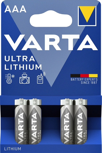 Een Batterij Varta Ultra lithium 4xAAA koop je bij VHK Kantoorartikelen