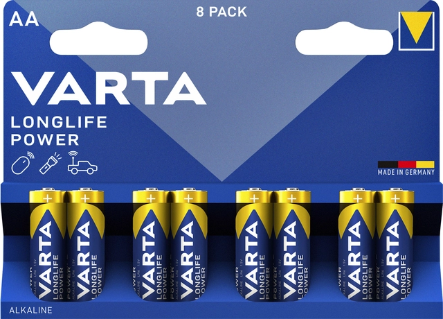 Een Batterij Varta Longlife Power 8xAA koop je bij VHK Kantoorartikelen