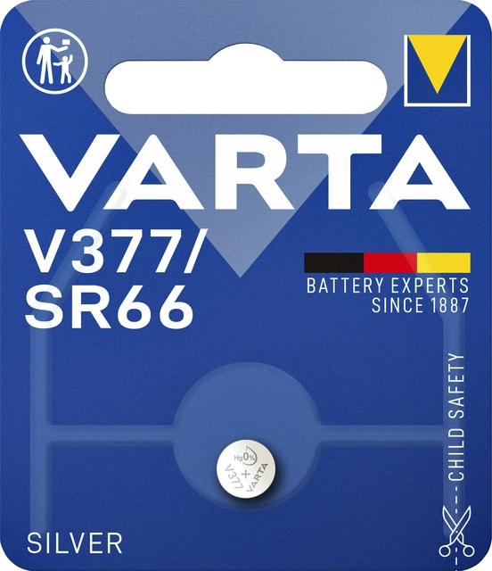 Een Batterij Varta knoopcel V377 horloge blister à 1stuk koop je bij Hoekmankantoorartikelen.nl