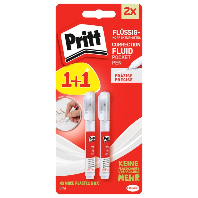 Een Correctiepen Pritt fluid 8ml blister a 1+1 koop je bij Hoekmankantoorartikelen.nl