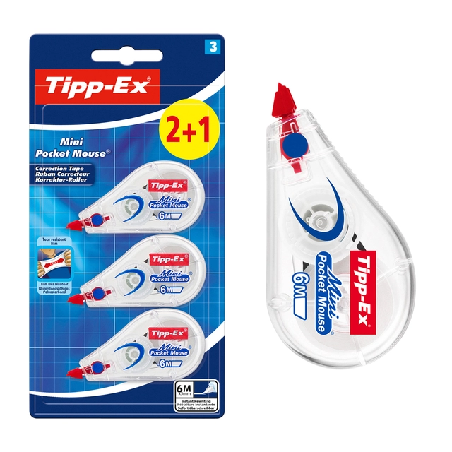 Een Correctieroller Tipp-ex mini pocket mouse 5mmx6m blister 2+1 gratis koop je bij VHK Kantoorartikelen