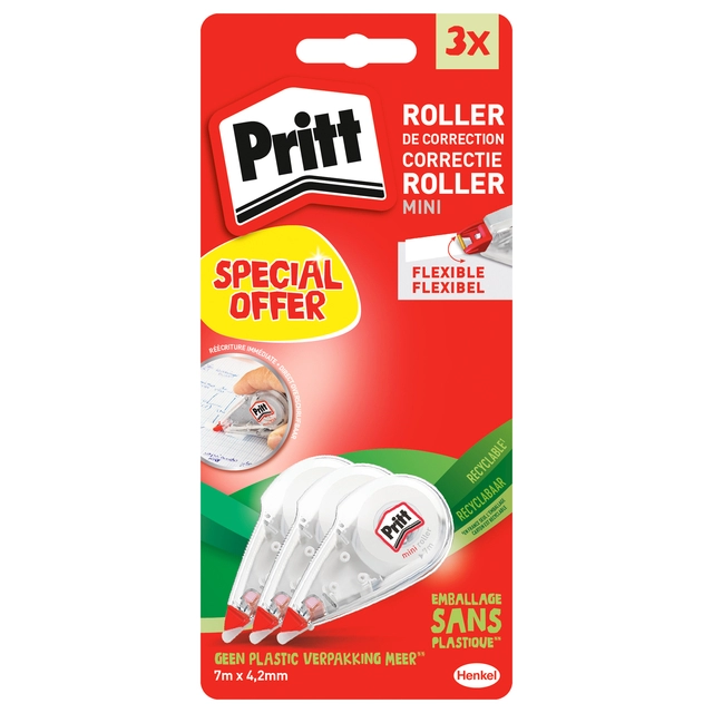 Een Correctieroller Pritt mini flex 4.2mmx7m blister à 2+1 gratis koop je bij VHK Kantoorartikelen