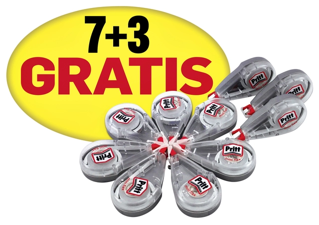 Een Correctieroller Pritt Mini Flex 4.2mmx7m promo pack à 7+3 gratis koop je bij Hoekmankantoorartikelen.nl