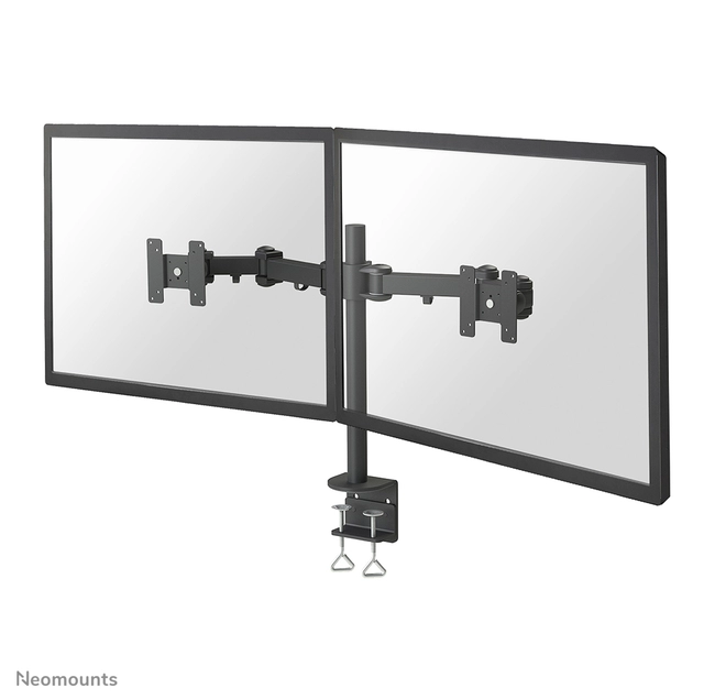 Een Monitorarm Neomounts D960D 2x10-27" met klem zwart koop je bij VHK Kantoorartikelen