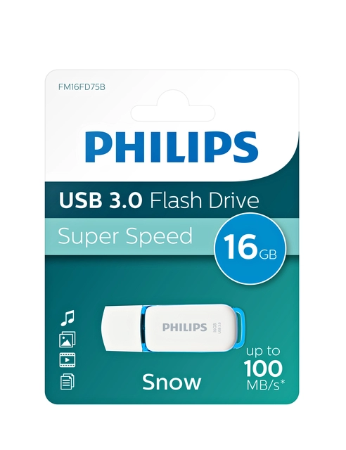 Een USB-stick 3.0 Philips Snow Edition Ocean Blue 16GB koop je bij VHK Kantoorartikelen