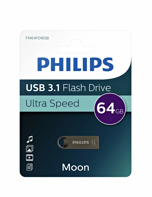 Een USB-stick 3.1 Philips Moon Space Grey 64GB koop je bij VHK Kantoorartikelen