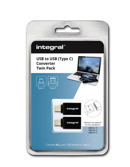 Een Adapter Integral 3.1 USB-A naar USB-C 2 stuks koop je bij Hoekmankantoorartikelen.nl