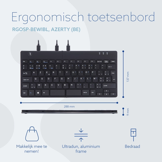 Een Toetsenbord R-Go Ergonomisch Split Break AZERTY koop je bij VHK Kantoorartikelen