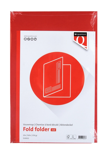 Een Vouwmap Quantore Folio ongelijke zijde 250gr rood koop je bij Hoekmankantoorartikelen.nl