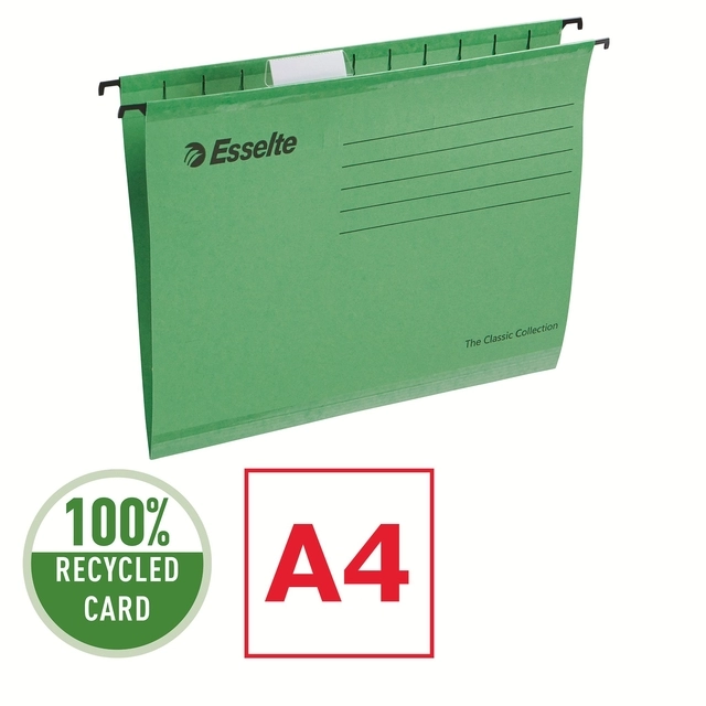 Een Hangmap Esselte Classic A4 V-bodem 345x240mm groen koop je bij Clippz! Office Supplies