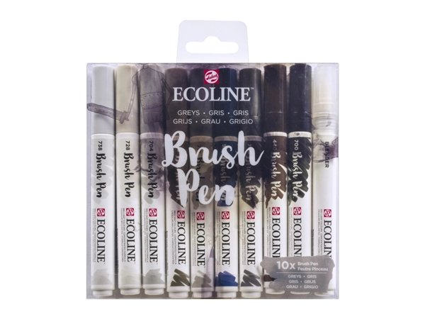 Een Brushpen Talens Ecoline Grijs blister à 10 stuks assorti koop je bij VHK Kantoorartikelen