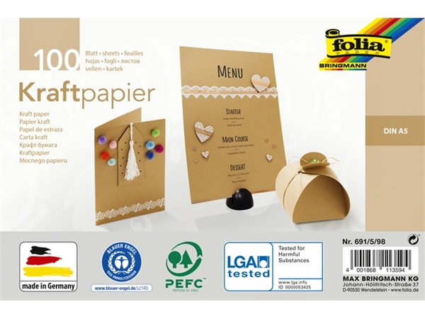 Een Kraftpapier Folia A5 120gr 100 vel koop je bij VHK Kantoorartikelen