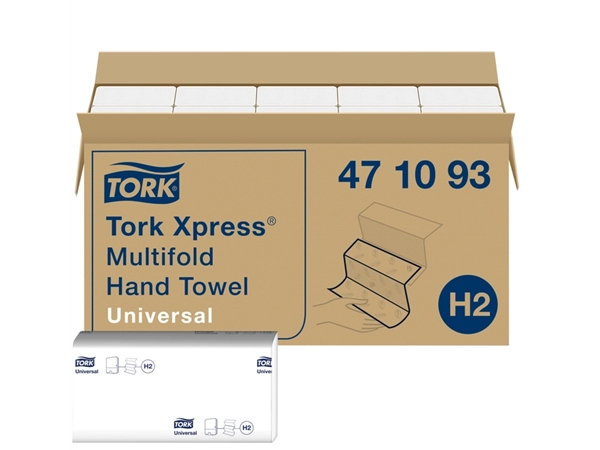 Een Handdoek Tork Xpress H2 multifold universal vouwhanddoeken 1 laags wit 471093 koop je bij VHK Kantoorartikelen