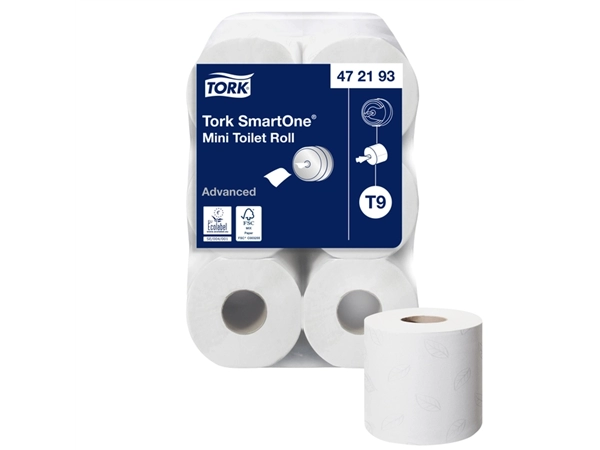 Een Toiletpapier Tork SmartOne® Mini T9 advanced 2-laags 620 vel wit 472193 koop je bij VHK Kantoorartikelen