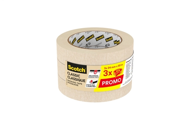 Een Afplaktape Scotch Classic 24mmx50m beige 3 rollen koop je bij Hoekmankantoorartikelen.nl