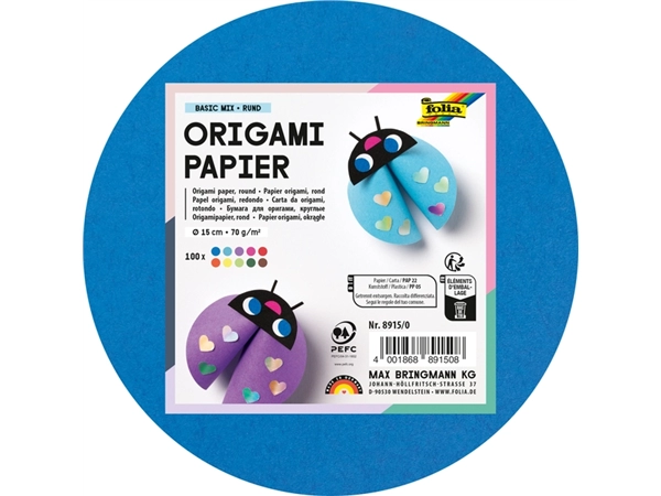 Een Origami papier Folia 70gr rond 15cm 100 vel assorti kleuren koop je bij VHK Kantoorartikelen